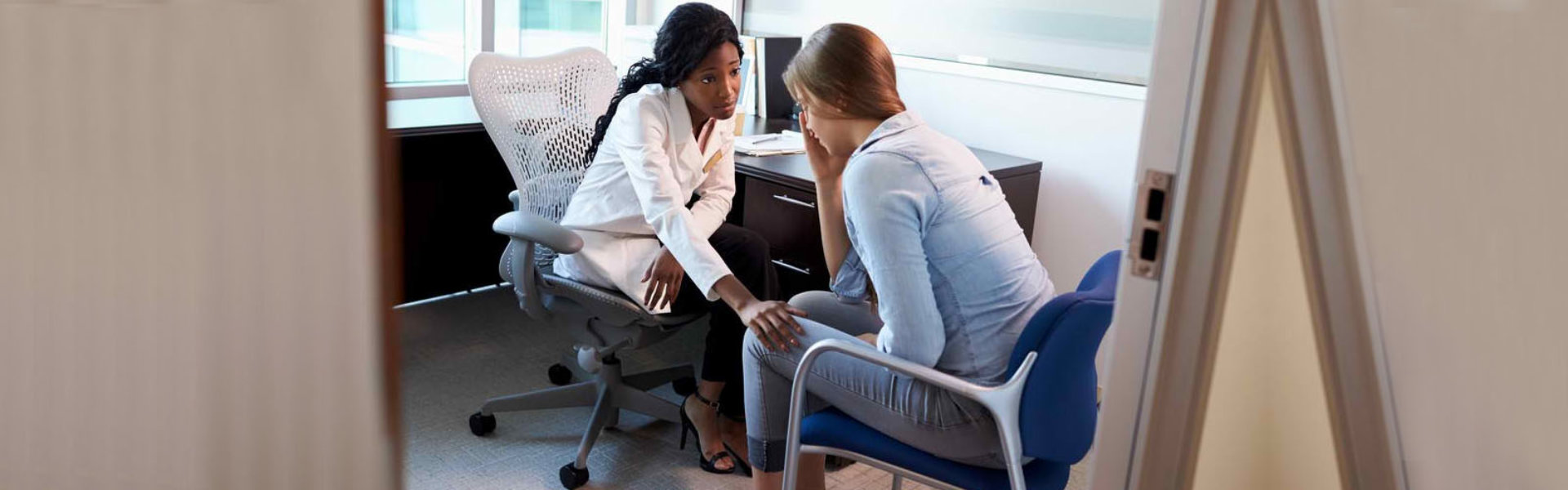 two woman talking